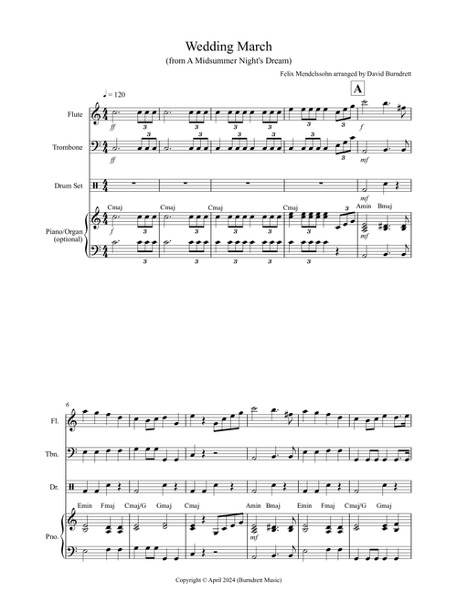 Wedding March (from A Midsummer Night's Dream) for Flute and Trombone Duet (Arr. David Burndrett) - Felix Mendelssohn (Instrumental Duet)