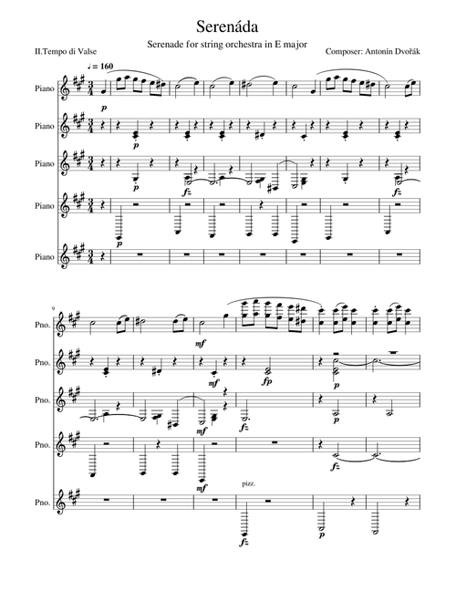 Antonin Dvorak Serenade for String Orchestra in E major Op 22 II Tempo di Valse piano