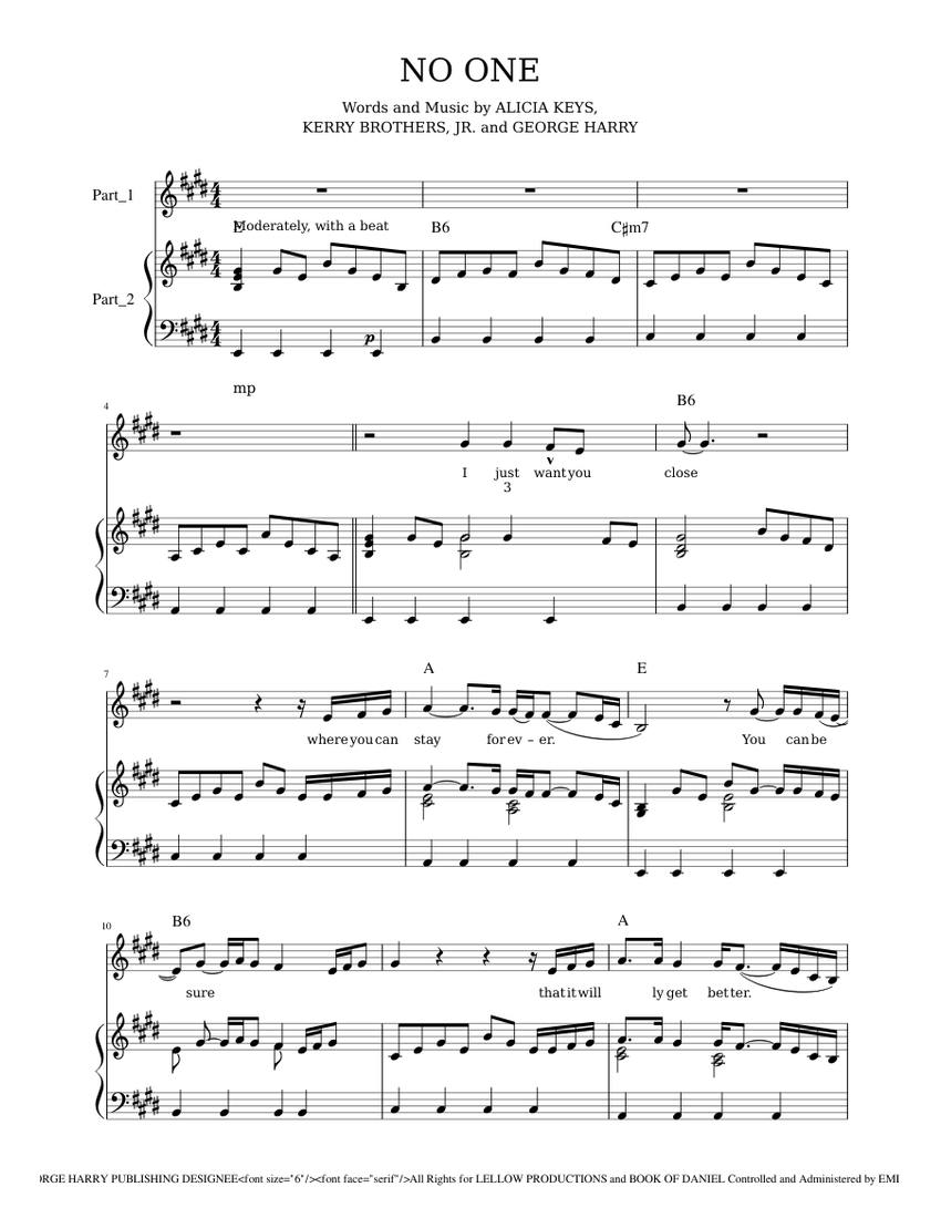 Alicia Keys No One Sheet Music with Chords for Piano, Vocals (Piano ...
