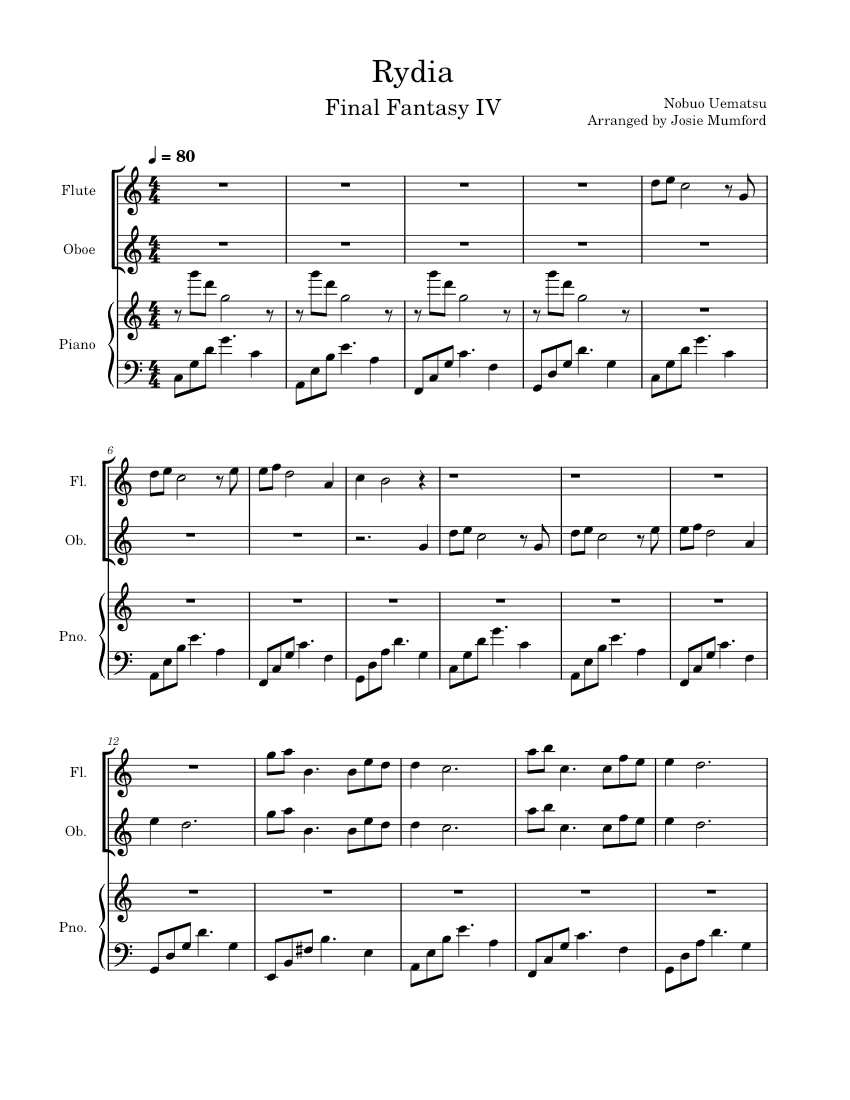 Rydia's Theme from Final Fantasy IV – Nobuo Uematsu Sheet Music