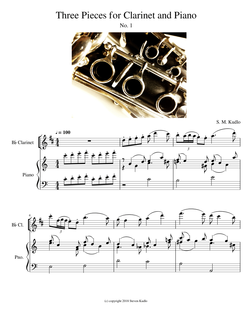 Three Pieces for Clarinet and Piano No. 1 Sheet Music for Piano ...