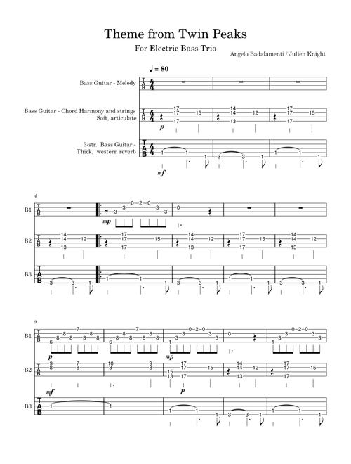Twin peaks theme – Angelo Badalamenti Twin Peaks Theme - for bass guitar trio