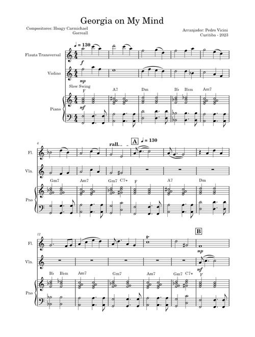 Georgia on my mind – Ray Charles Georgia On My Mind – Ray Charles - Arranjo de Pedro Vicini