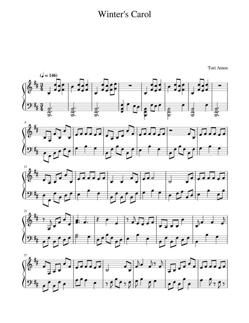 Winter's Carol Tori Amos Sheet music for Piano (Solo) Winter's Carol Tori Amos Sheet music for Piano (Solo)