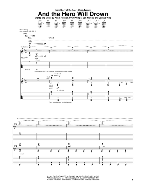 And The Hero Will Drown - Story Of The Year (Guitar Tab)