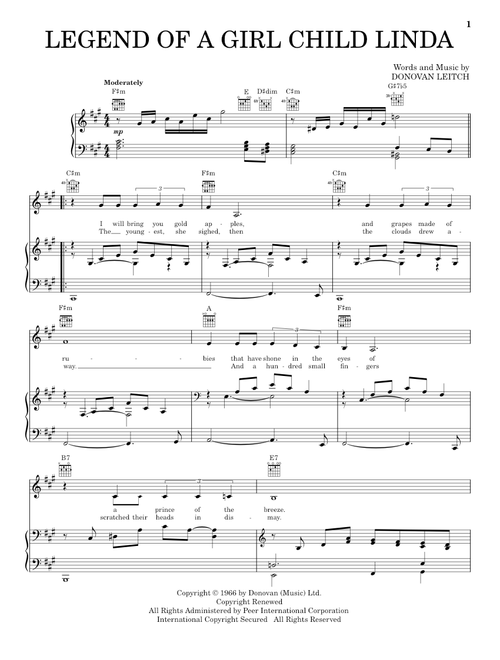 Legend Of A Girl Child Linda - Donovan (Piano-Vocal-Guitar)