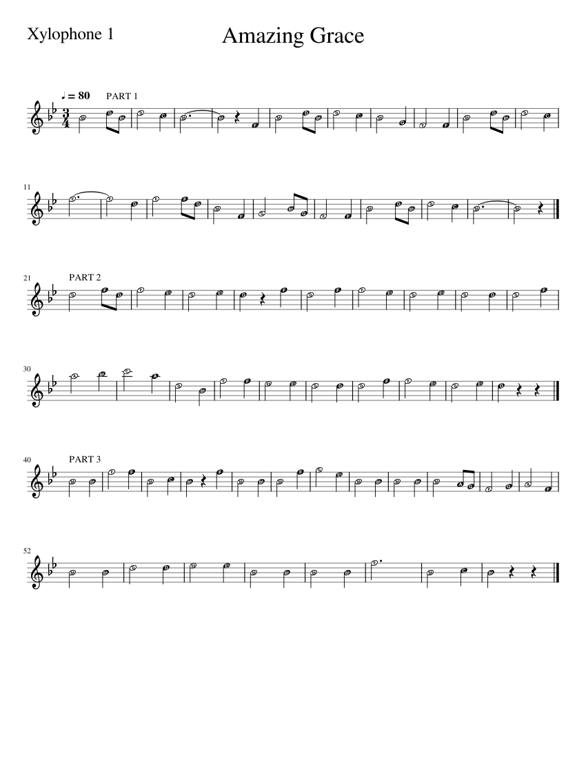 Amazing GraceXylophone 1 Sheet music for Xylophone (Solo)