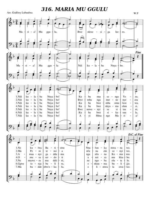 Mto 316 MARIA MU GGULU - Arr. Godfrey Lubuulwa