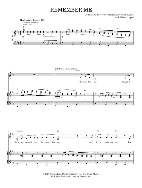 Remember Me - Kristen Anderson-Lopez & Robert Lopez (Piano Vocal)