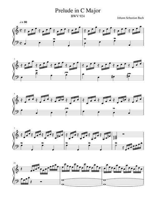 Prelude in C Major, BWV 924|Johann Sebastian Bach-Piano