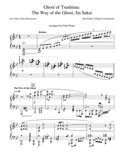 Ghost of Tsushima - The Way of the Ghost, Jin Sakai - Transcription of Piano Improvisation