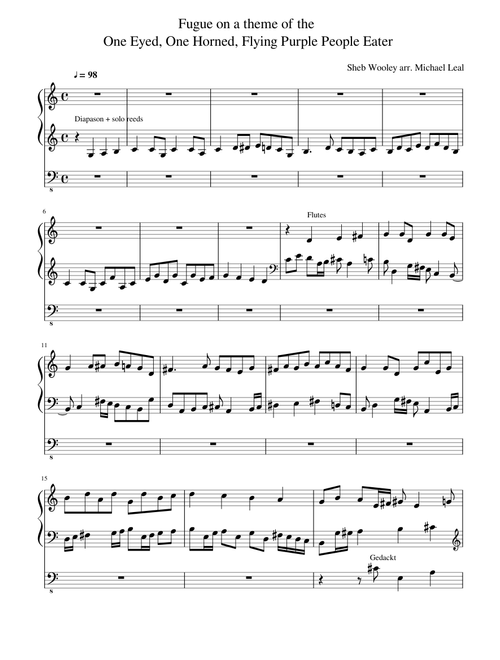 Fugue on a theme of the One Eyed, One Horned, Flying Purple People Eater
