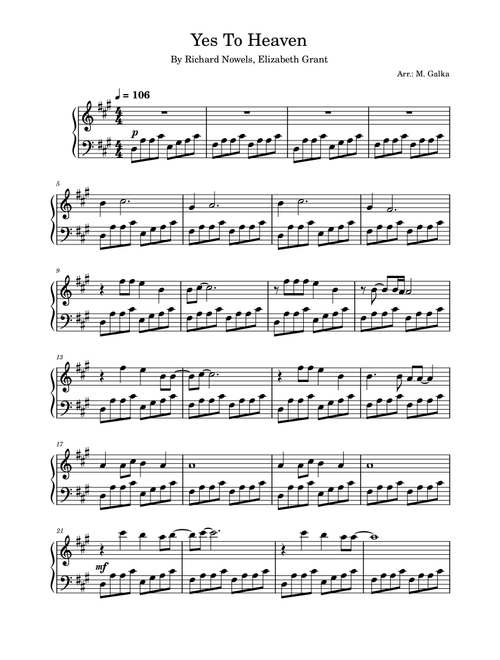 Yes To Heaven (Arr. M. Galka) - Lana Del Rey (Piano Solo)