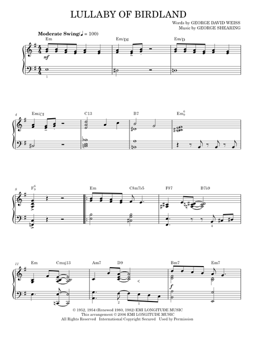 Lullaby Of Birdland - George Shearing (Piano Solo)