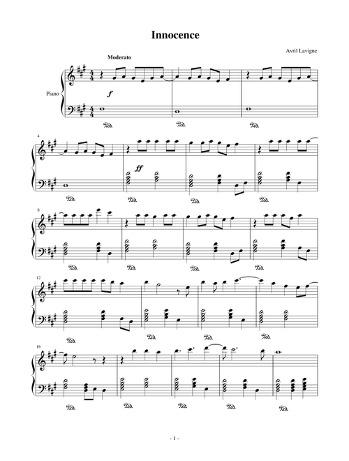Innocence (Arr. Avril Lavigne) (Piano Solo)