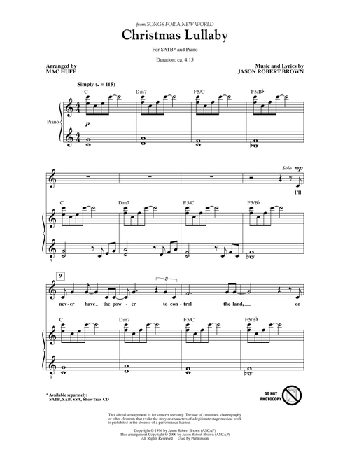 Christmas Lullaby (from Songs for a New World) (arr. Mac Huff) - Jason Robert Brown (Choral, SATB)