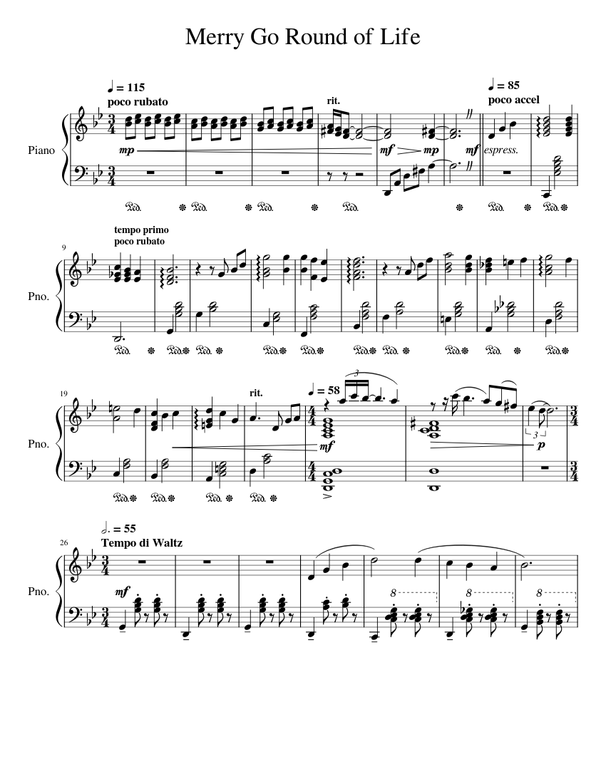 Merry-Go-Round of Life – Joe Hisaishi Sheet Music for Piano (Solo