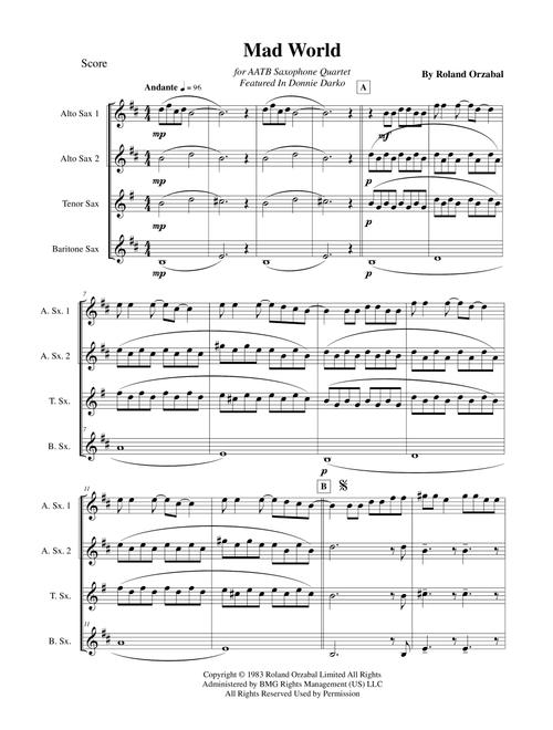 Mad World (Arr. Andy Derrick) - Tears For Fears (Woodwind Ensemble)