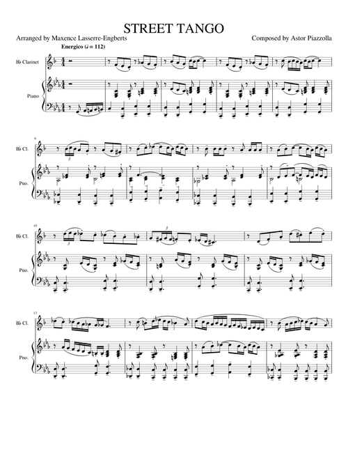''Street Tango'' for Clarinet and Piano