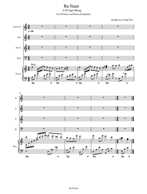 Ru Yuan (Arr. poon) - Faye Wong (Piano Vocal)