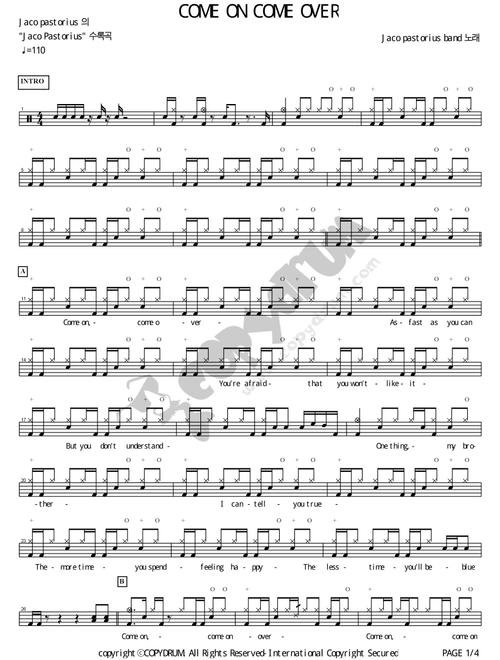 Come On, Come Over (Arr. COPYDRUM) - Jaco Pastorius (Drums)