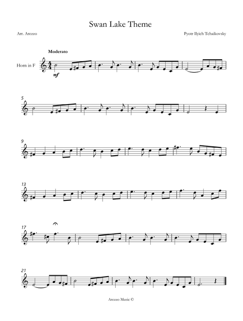 Tchaikovsky – Swan Lake (Theme) | French Horn Lead Sheet in A minor (Arr. Arezzo Music) (French Horn Solo)