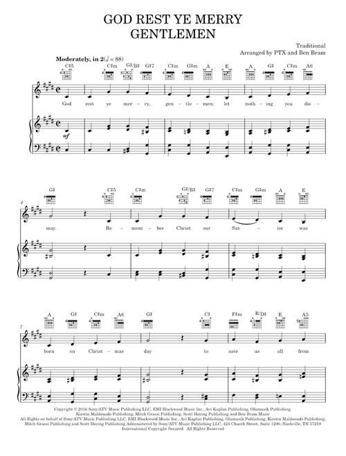 God rest ye merry gentlemen - Pentatonix (Piano-Vocal-Guitar)