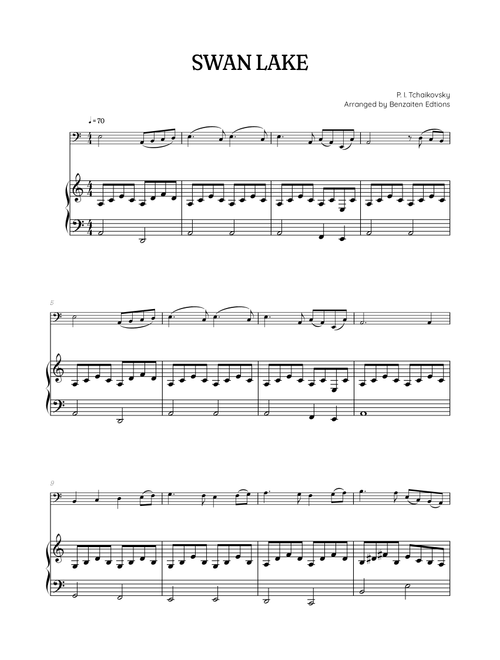 Swan Lake (Theme) • Pyotr Ilyich Tchaikovsky | Trombone & Piano Sheet Music (Arr. Benzaiten Editions) - Pyotr Illyich Tchaikovsky (Trombone and Piano)