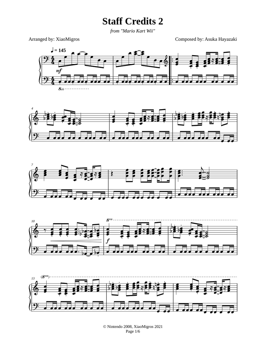 Staff Credits 2 - Mario Kart Wii Sheet Music for Piano (Solo ...