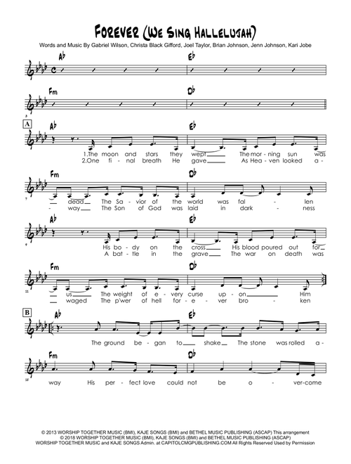 Forever (we Sing Hallelujah) (Arr. Brian Kim) - Kari Jobe, Brian Johnson, Christa Black Gifford (Lead Sheet - Fake Book)
