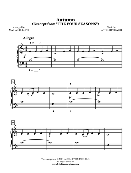 Autumn (from The Four Seasons) - Level 1 Piano - Antonio Vivaldi (Easy Piano)