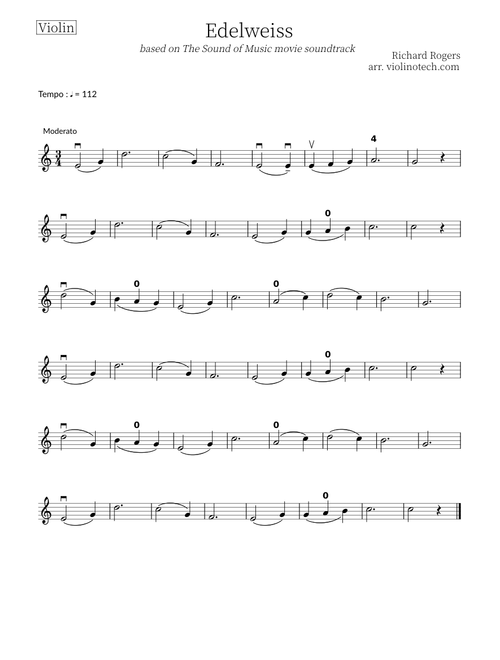 Edelweiss by Richard Rogers (easy solo violin)