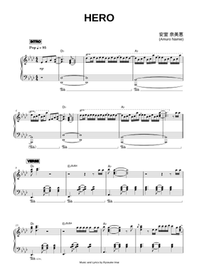 Free 安室奈美恵 Hero by Namie Amuro sheet music | Download PDF or