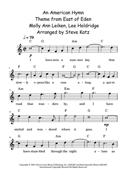 An American Hymn (Arr. Steve Katz) - Molly Ann Leiken, Lee Holdridge (Lead Sheet - Fake Book)