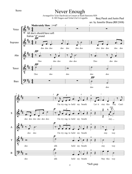 Never Enough (Arr. Jennifer C. Diana) - Justin Paul, Benj Pasek (Choral, SATB)