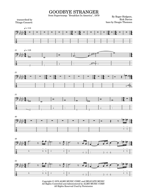 Goodbye Stranger (Arr. Thiago Consorti) - Supertramp (Bass Tab)