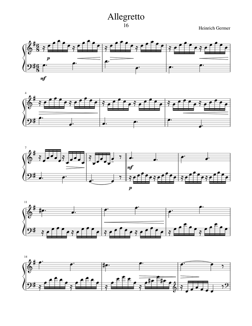 Allegretto n.16 Heinrich Germer Sheet Music for Piano (Solo) easy ...