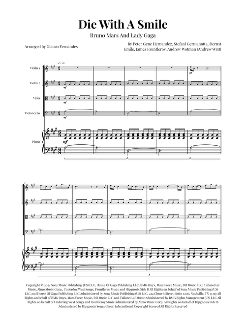 Die With A Smile (Arr. Glauco Fernandes) - Bruno Mars And Lady Gaga (String Quartet)