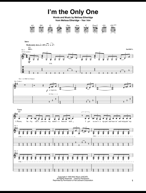 I'm The Only One - Melissa Etheridge (Guitar Tab)