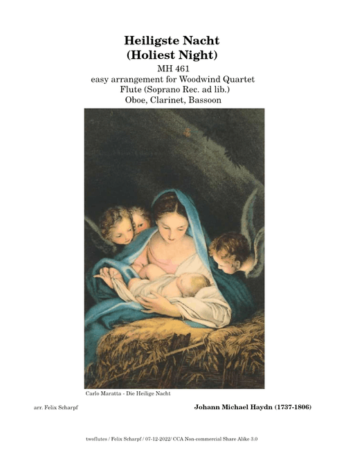 Heiligste Nacht (Holiest Night) MH 461 - J. Michael Haydn - arr. for easy Woodwind Quartet