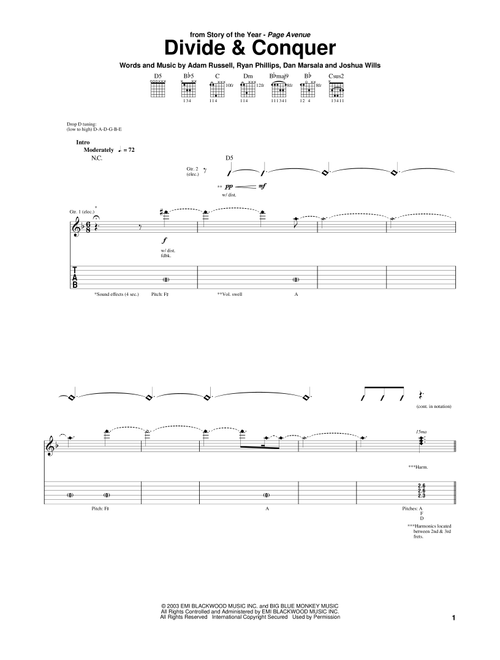 Divide & Conquer - Story Of The Year (Guitar Tab)