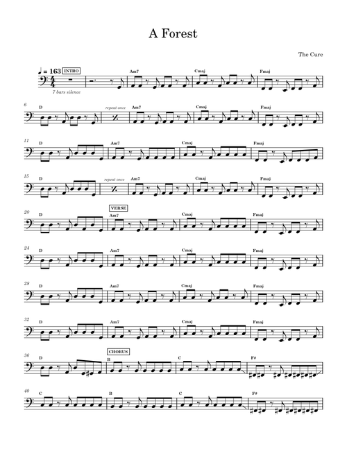 A forest – The Cure A Forest - The Cure - Bass Guitar Sheet Music