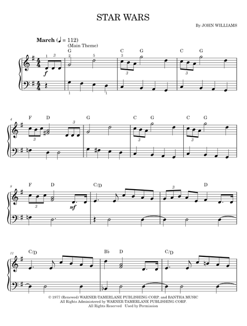 Star Wars Main Theme - John Williams (Easy Piano)