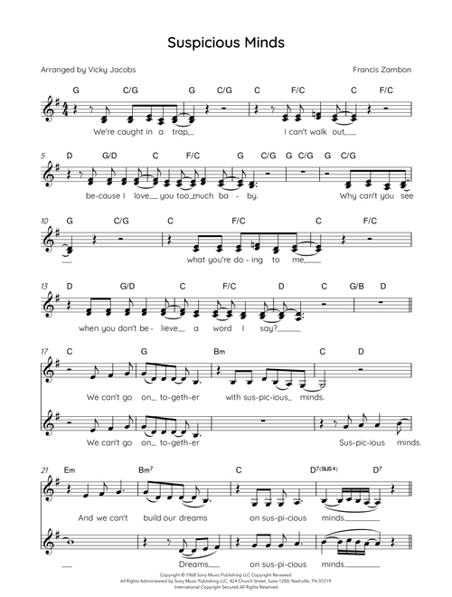 Suspicious Minds (Arr. Vicky Jacobs) - Elvis Presley (Choral, 2-Part)