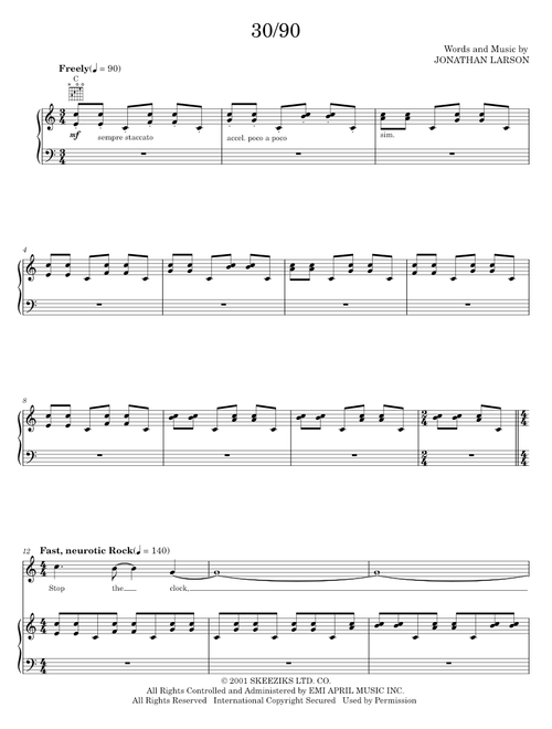 30/90 - Jonathan Larson, Tick, Tick...Boom! Musical (Piano-Vocal-Guitar)