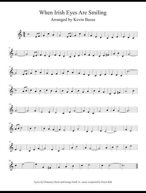 When Irish Eyes Are Smiling (Easy key of C) - Violin (Arr. Kevin Busse) (Violin Solo)