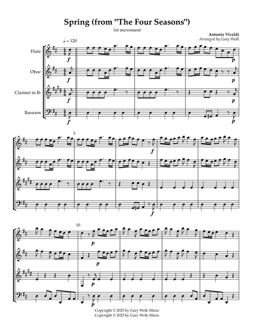 Spring (from "The Four Seasons" (Arr. Gary Wolk) (Woodwind Ensemble)