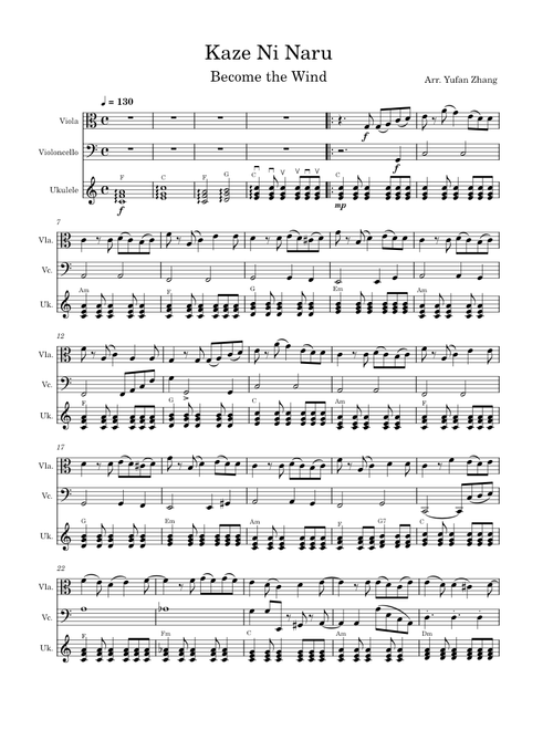 Kaze ni naru – Joe Hisaishi - Viola Cello Ukulele Trio