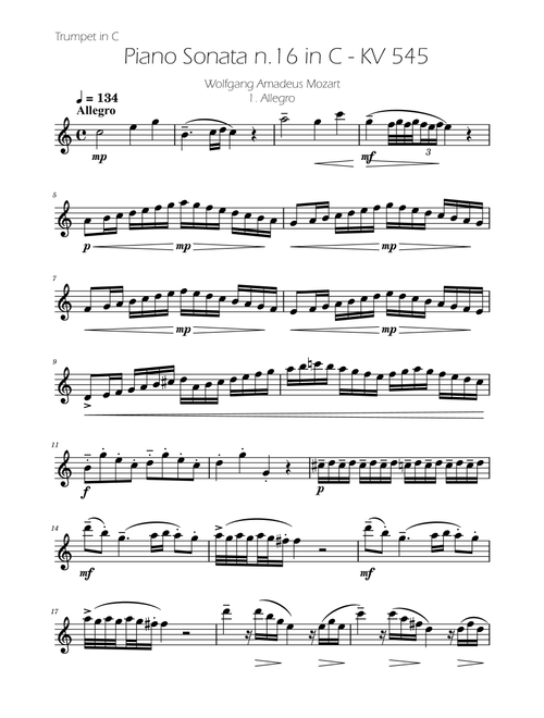 Sonata No. 16 in C Major KV 545 - Allegro - Trumpet in C Solo (Arr. Ygor Nunes) - Wolfgang Amadeus Mozart (Trumpet Solo)