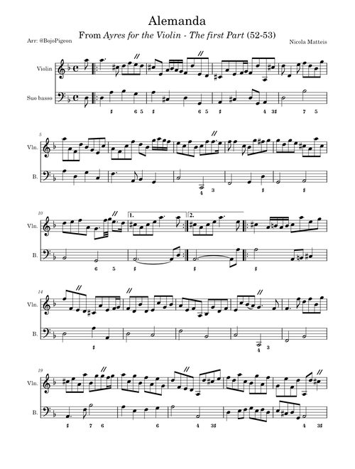 Ayrs for the Violin: The first Part: Alemanda 2 – Nicola Matteis